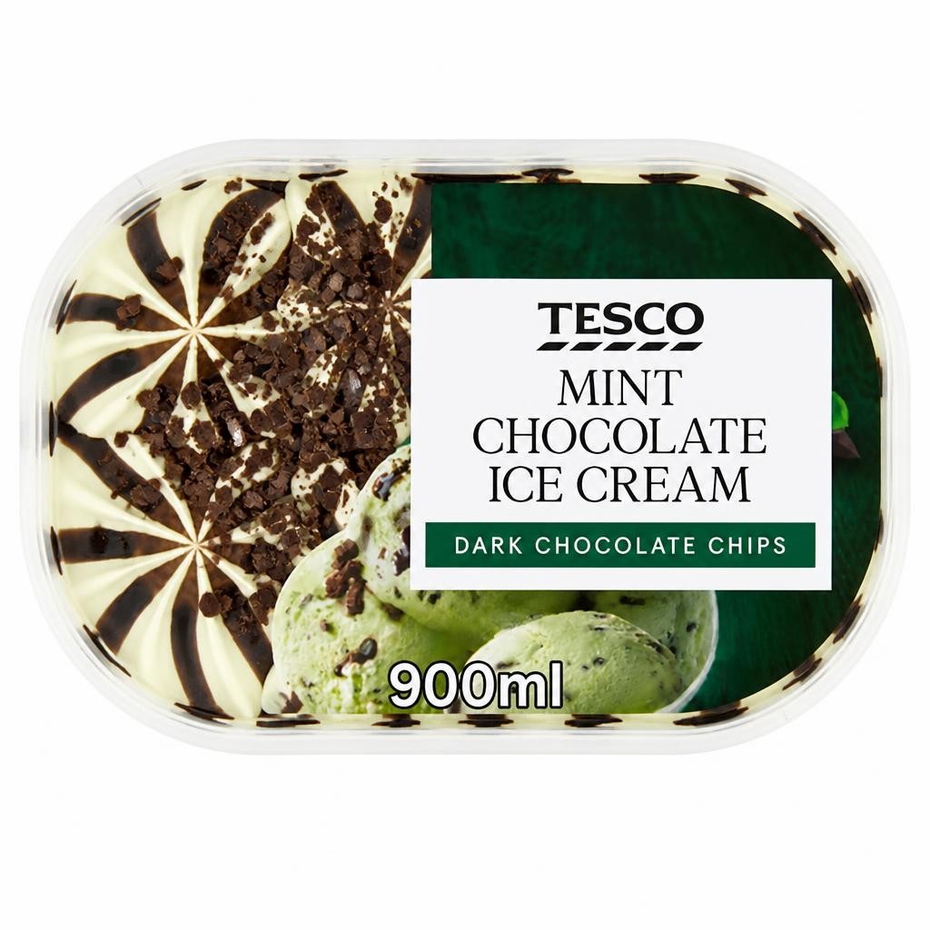 Tesco Mint Chocolate Ice Cream 900Ml