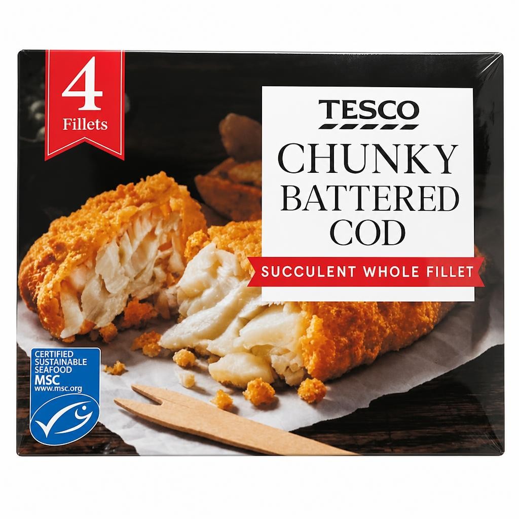 Tesco 4 Battered Chunky Cod Fillets 500G
