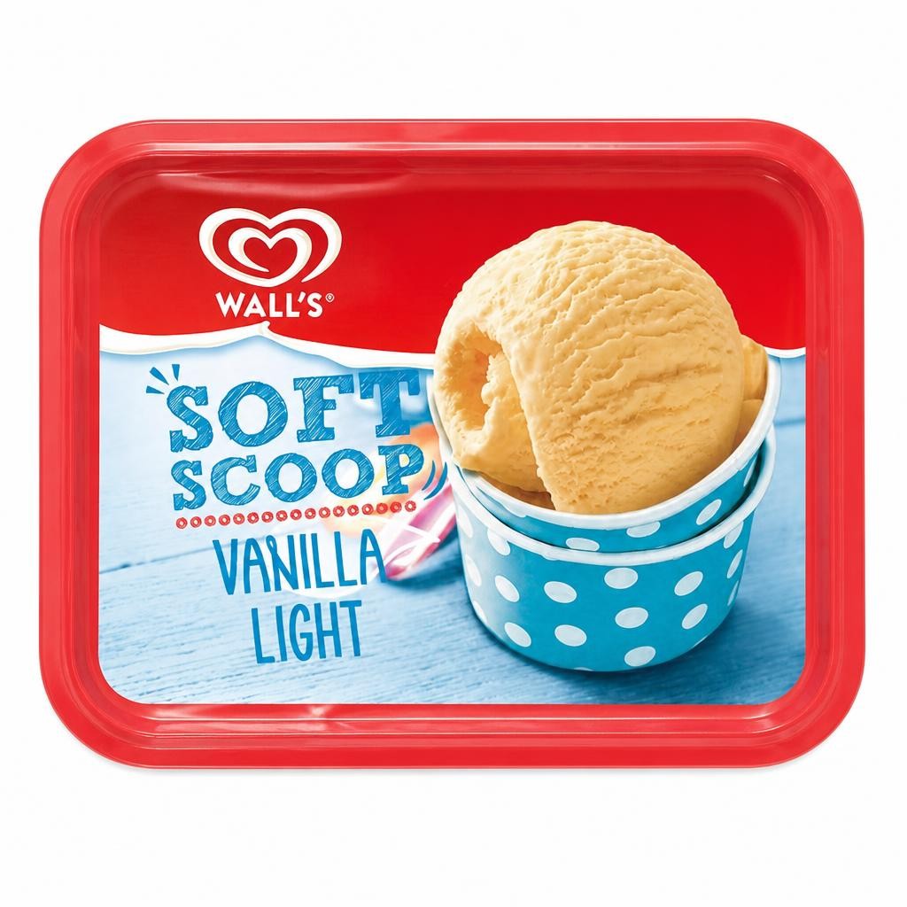 Walls Soft Scoop Vanilla Light Ice Cream Tub 1800ml