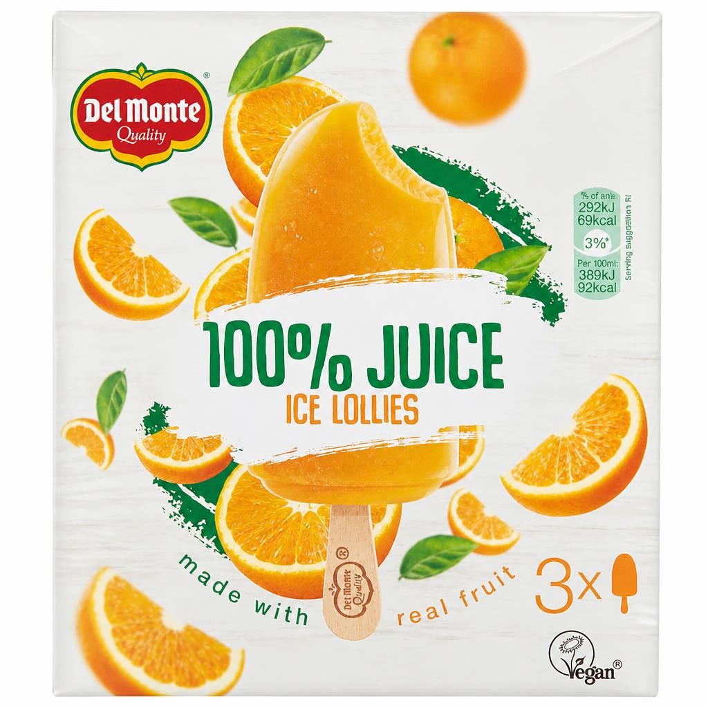 Del Monte 100% Juice Ice Lollies - Orange 3 x 75ml
