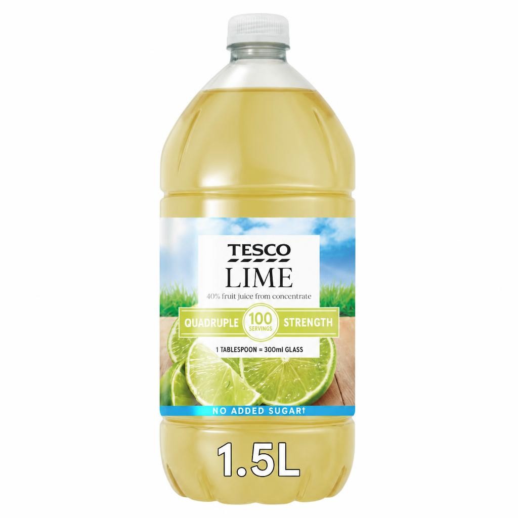 Tesco Quadruple Strength Lime Squash No Added Sugar 1.5L