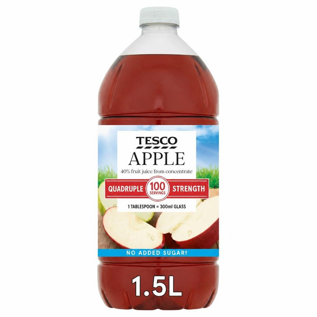 Tesco Quadruple Strength Apple Squash No Added Sugar 1.5L