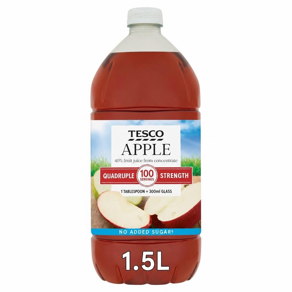Tesco Quadruple Strength Apple Squash No Added Sugar 1.5L