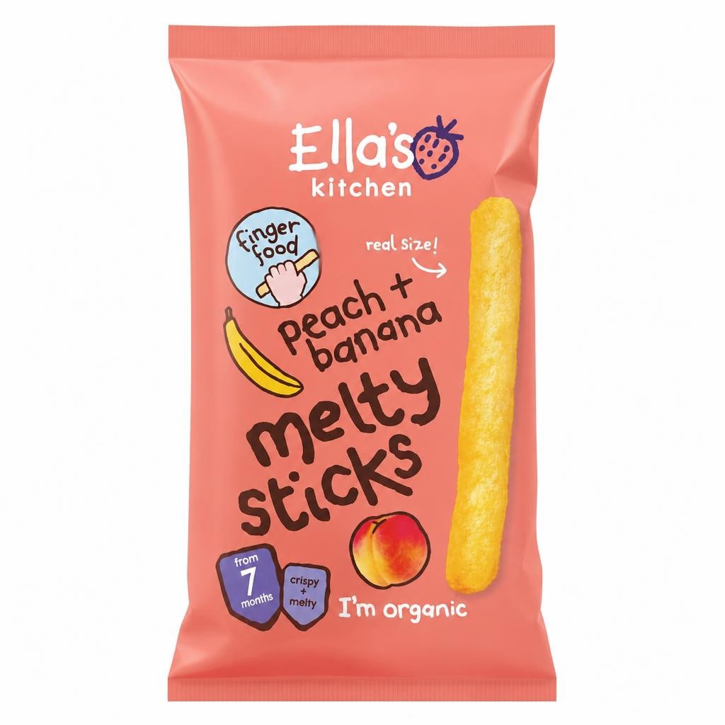Ella's Kitchen Organic Peach + Banana Melty Sticks Baby Snack 7m+ 16g