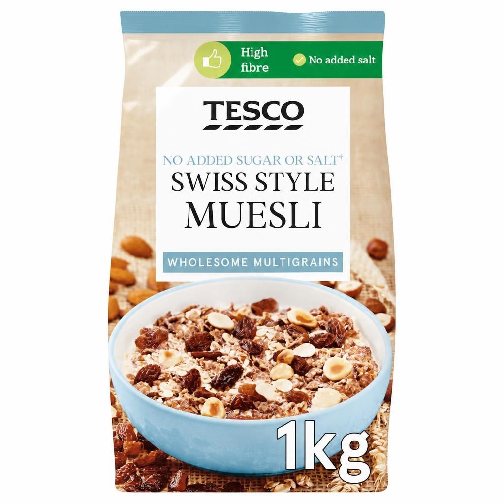 Tesco Swiss Style No Added Sugar Muesli 1Kg