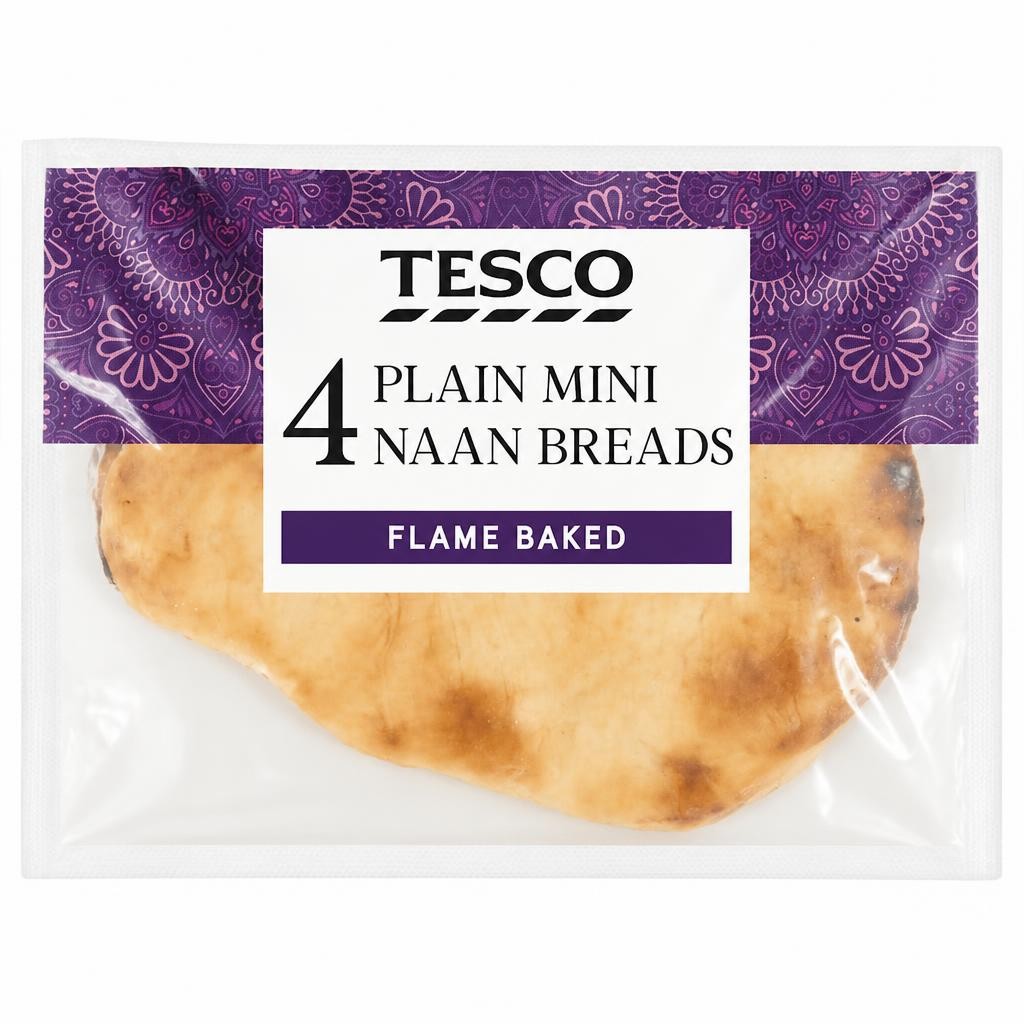 Tesco Plain Mini Naan Breads 4 Pack 188g