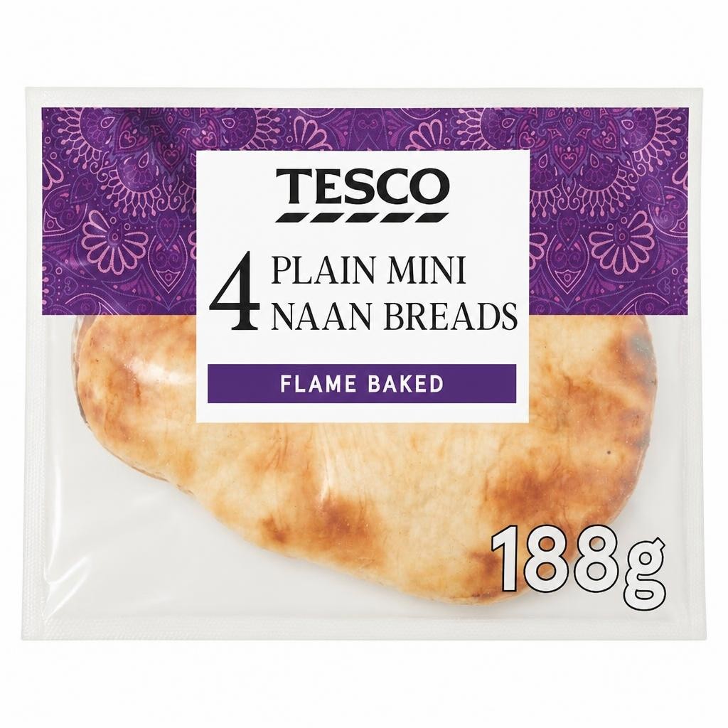 Tesco Plain Mini Naan Breads 4 Pack 188g