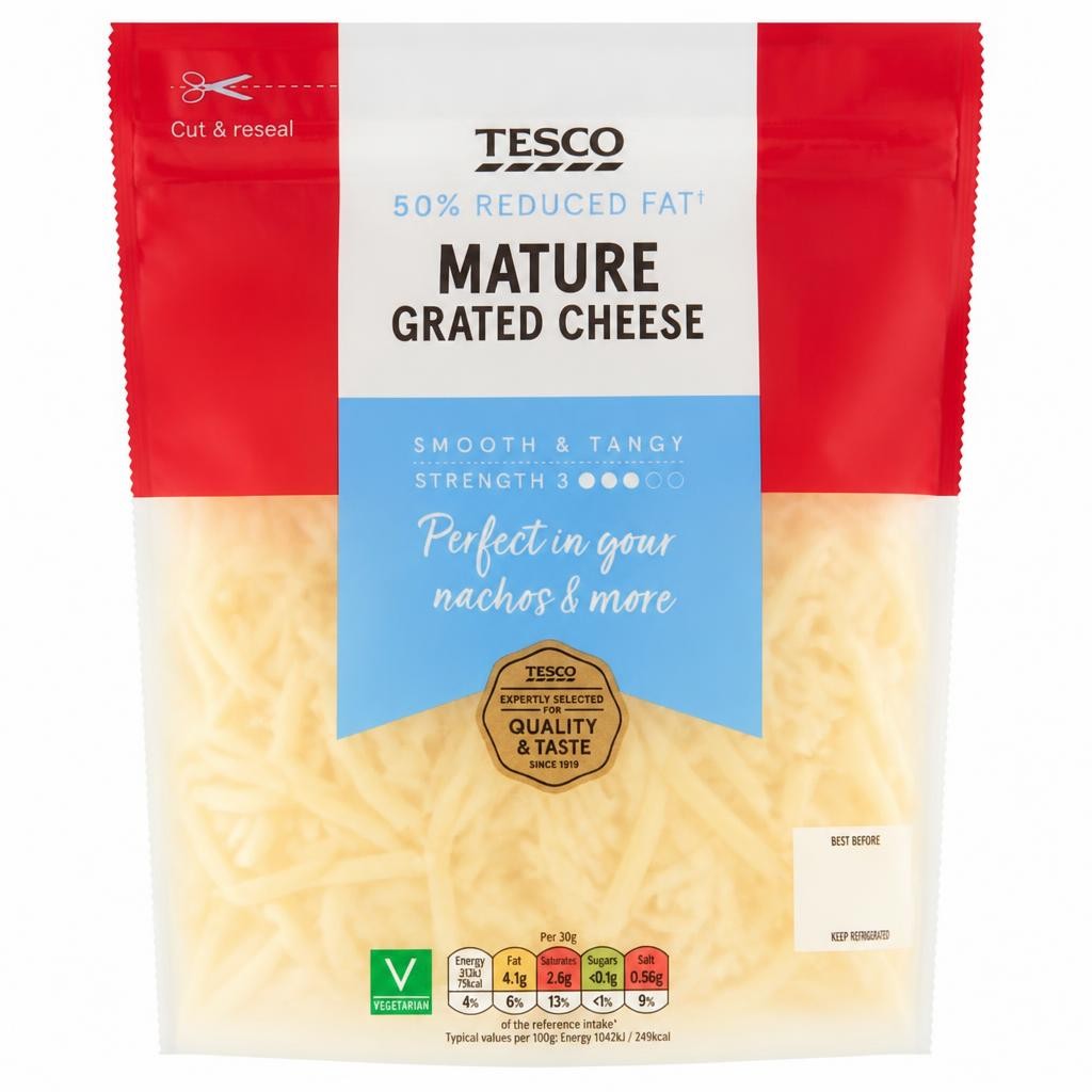 Tesco 50% Reduced Fat Mature Grated Cheese 250G