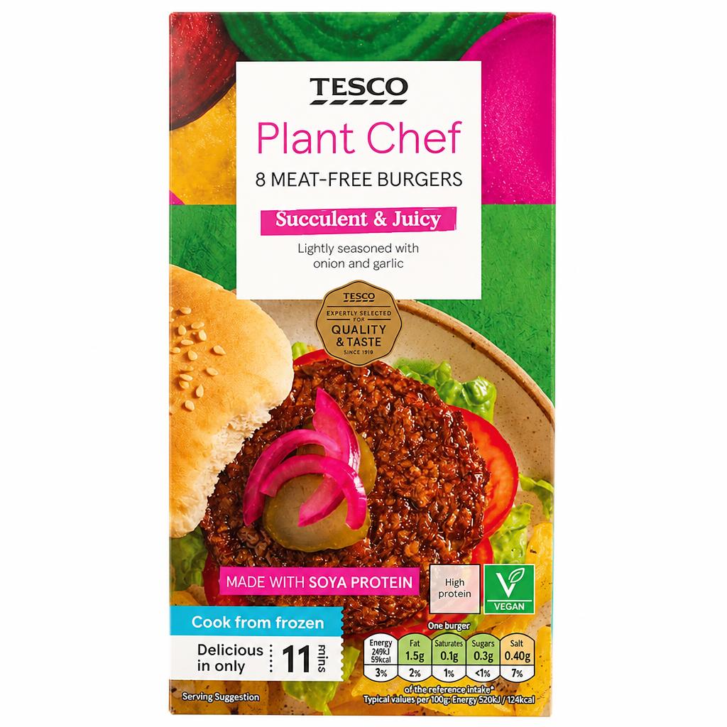 Tesco Plant Chef Meat-Free Burgers 8 Pack 454g