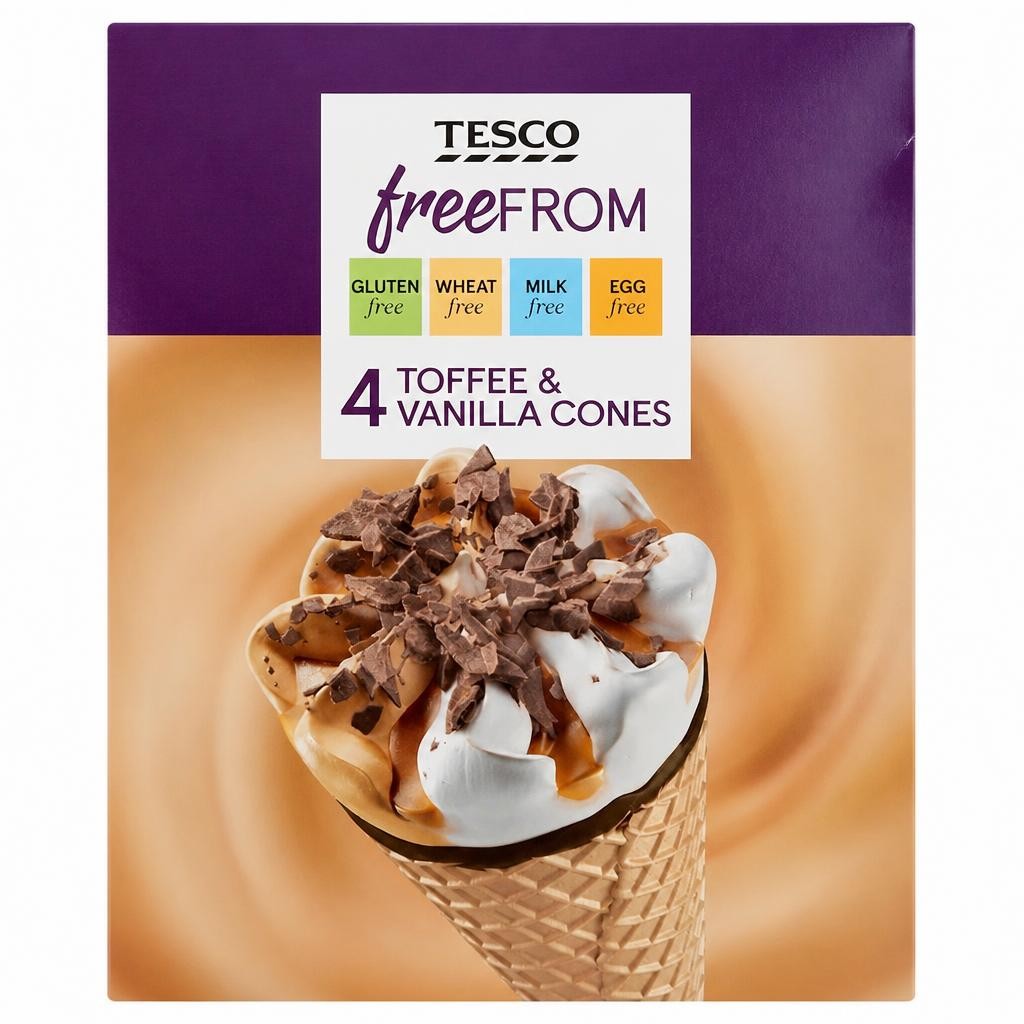 Tesco Free From Toffee & Vanilla Cones 4X110ml