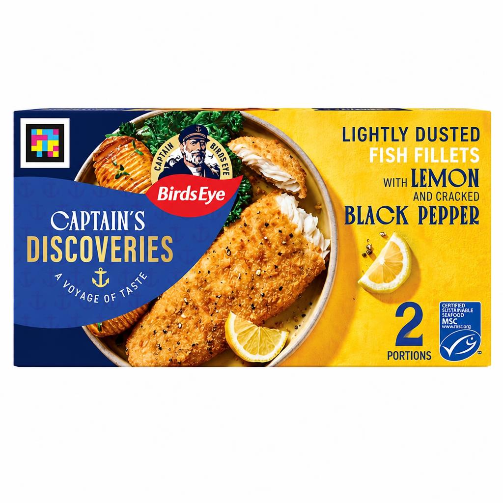 Birds Eye Captain's Discoveries 2 Lightly Dusted Fish Fillets with Lemon & Cracked Black Pepper 280g