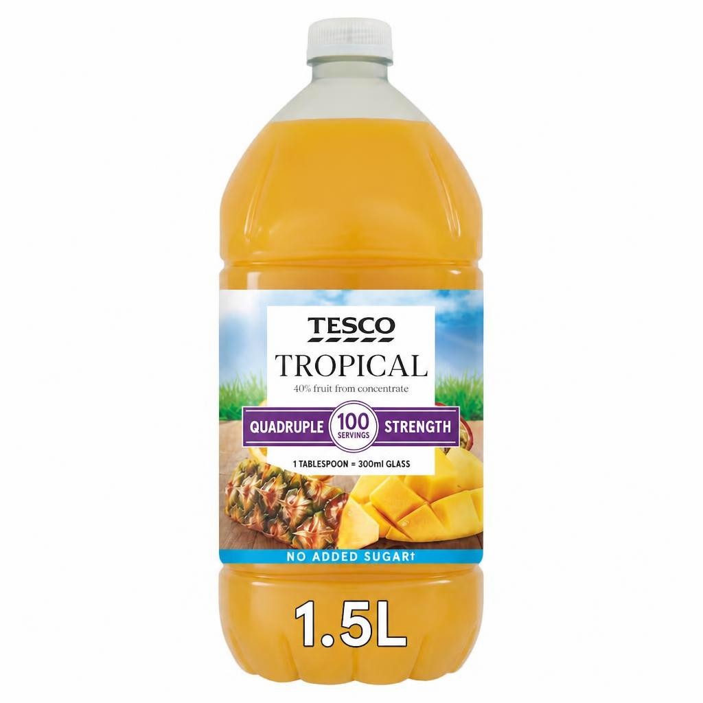 Tesco Quadruple Strength Tropical Squash No Added Sugar 1.5L