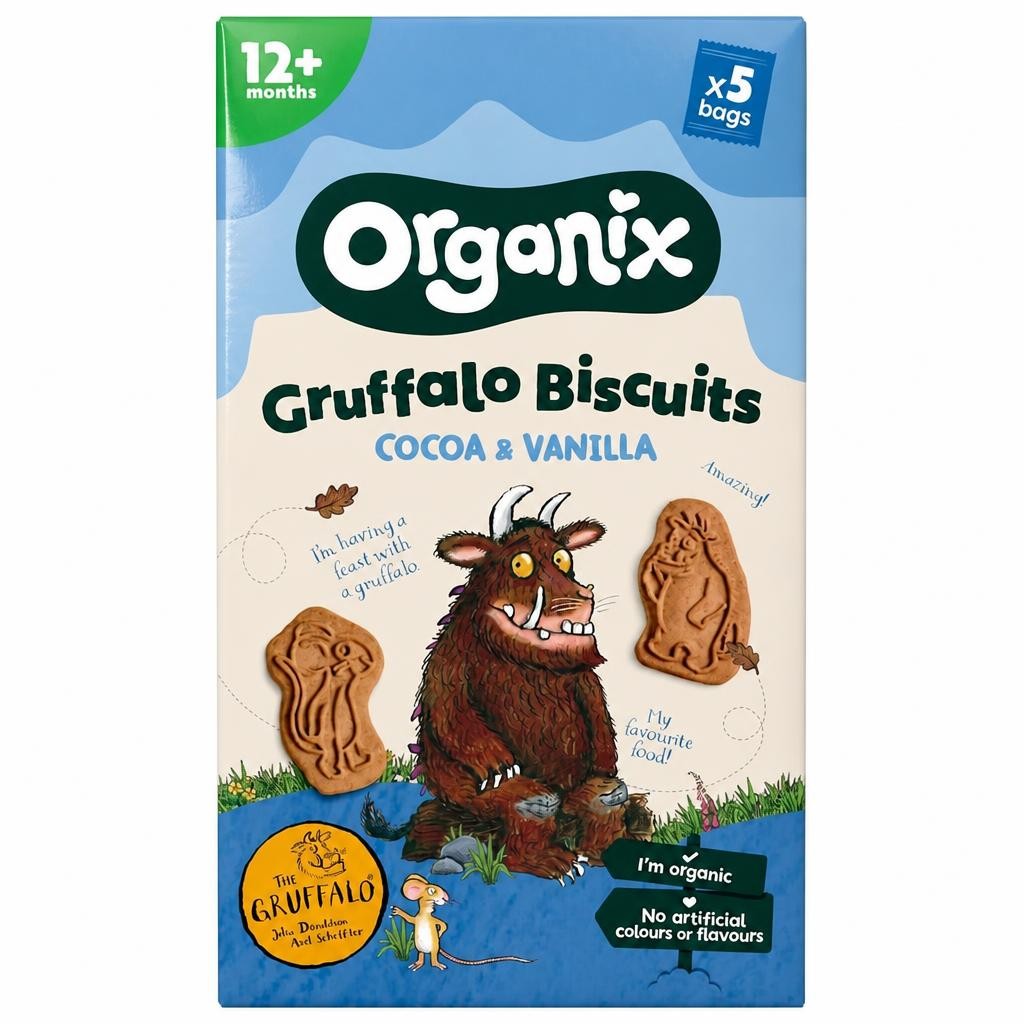 Organix Gruffalo Cacao & Vanilla Biscuits Multipack Organic Toddler Snacks 5x20g 12 months+