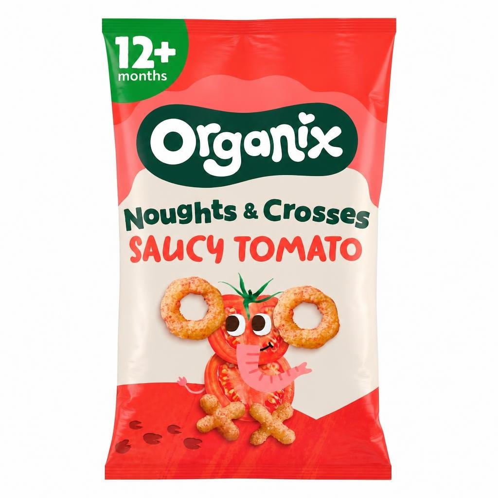Organix Saucy Tomato Noughts & Crosses Organic Toddler Puffs Snack Multipack 4x15g 12 months+