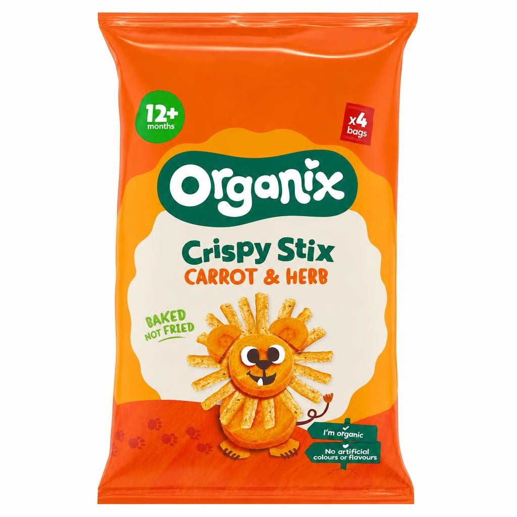 Organix Carrot & Herb Crispy Stix Organic Toddler Puffs Snack Multipack 4x15g 12 months+