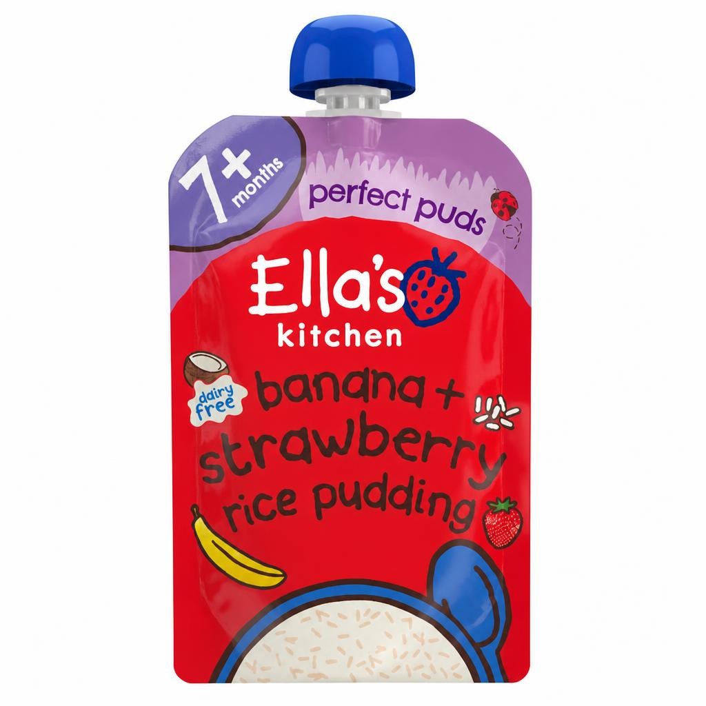 Ella's Kitchen Organic Dairy Free Rice Pudding with Bananas and Strawberries Baby Pouch 7m+ 80g