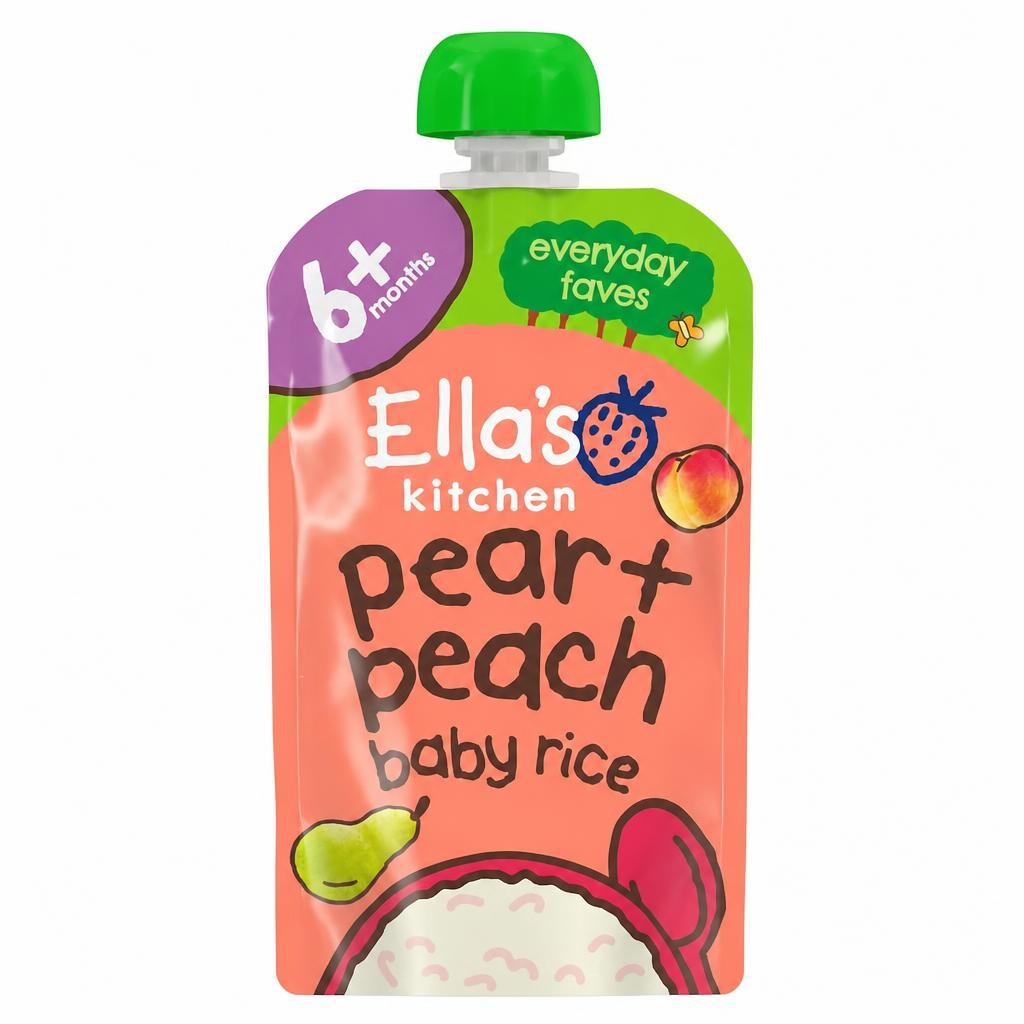 Ella's Kitchen Organic Pear and Peach Baby Rice Food Pouch 6m+ 120g