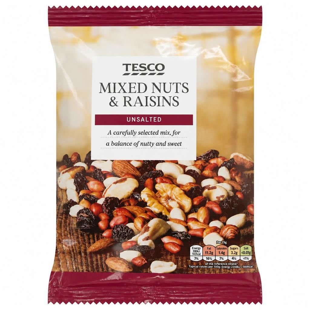 Tesco Unsalted Mixed Nuts & Raisins 500G