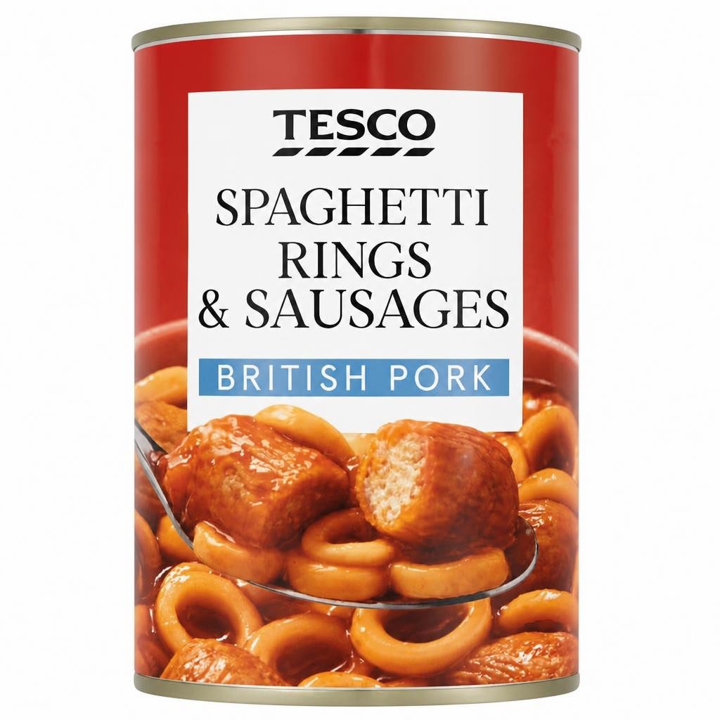 Tesco Spaghetti Rings Sausages In Tomato Sauce 410G