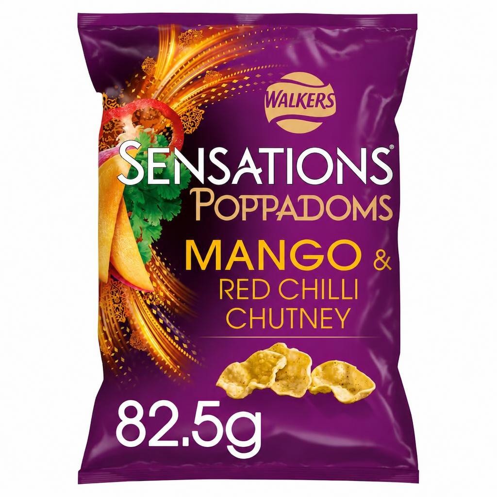 Walkers Sensations Mango & Chilli Chutney Sharing Poppadoms Crisps 82.5g