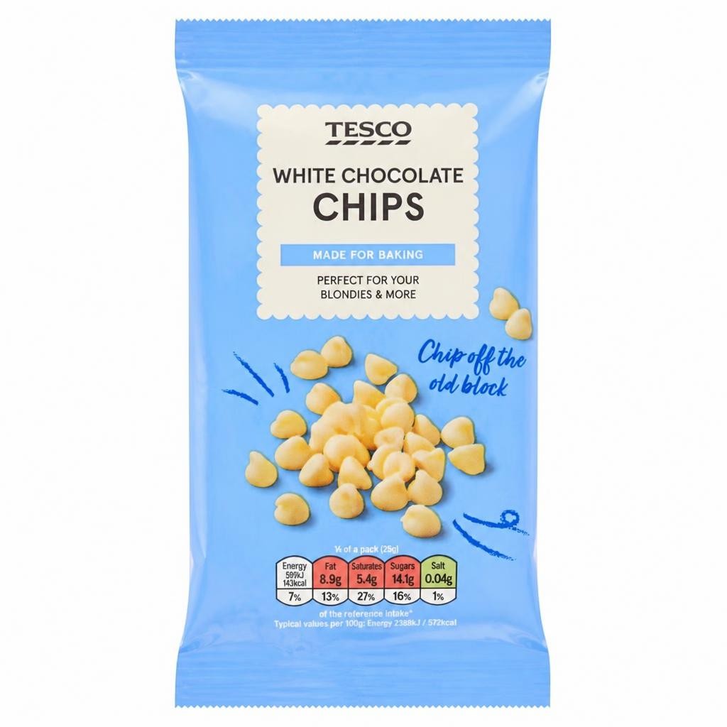 Tesco White Chocolate Chips 100G