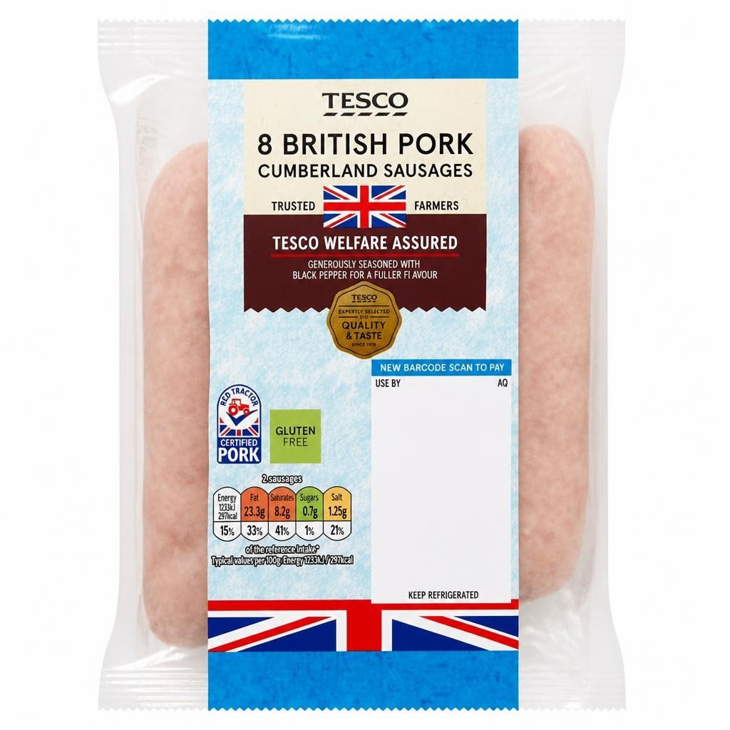 Tesco British Cumberland Sausages 8 Pack 454G