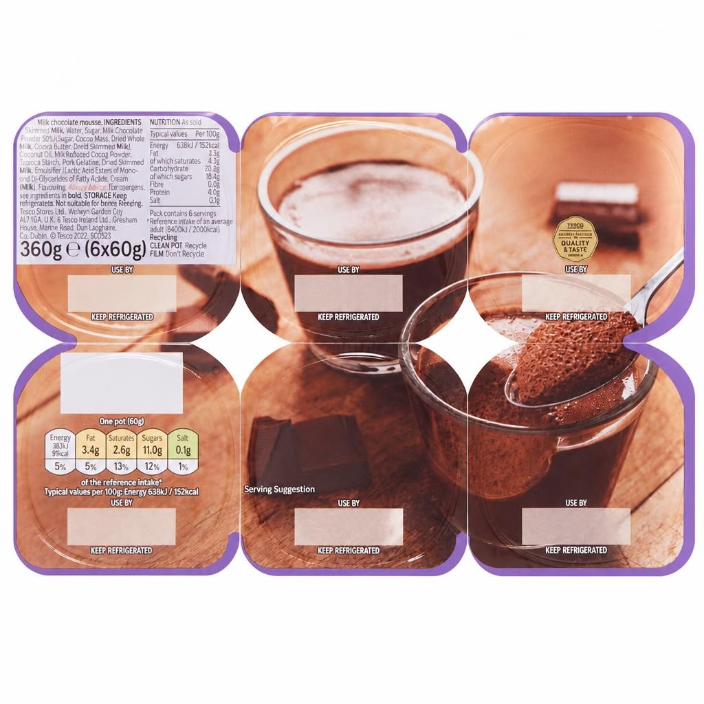 Tesco Milk Chocolate Mousse 6 X60g