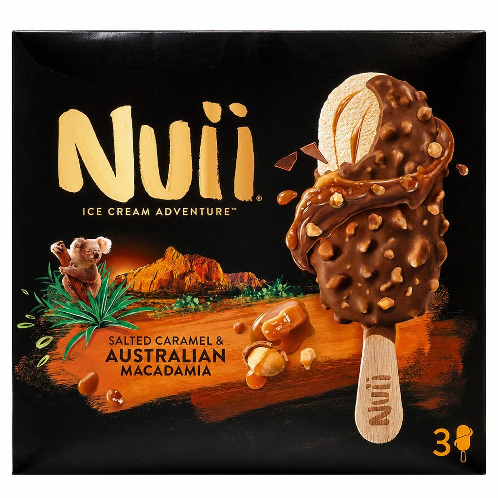 Nuii Salted Caramel Macadamia Ice Cream Sticks 3X90ml