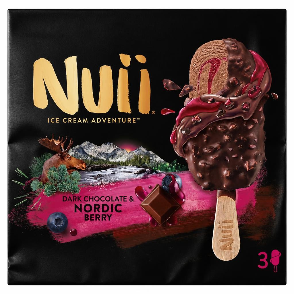 Nuii Dark Chocolate & Berry Ice Cream Sticks 3X90ml