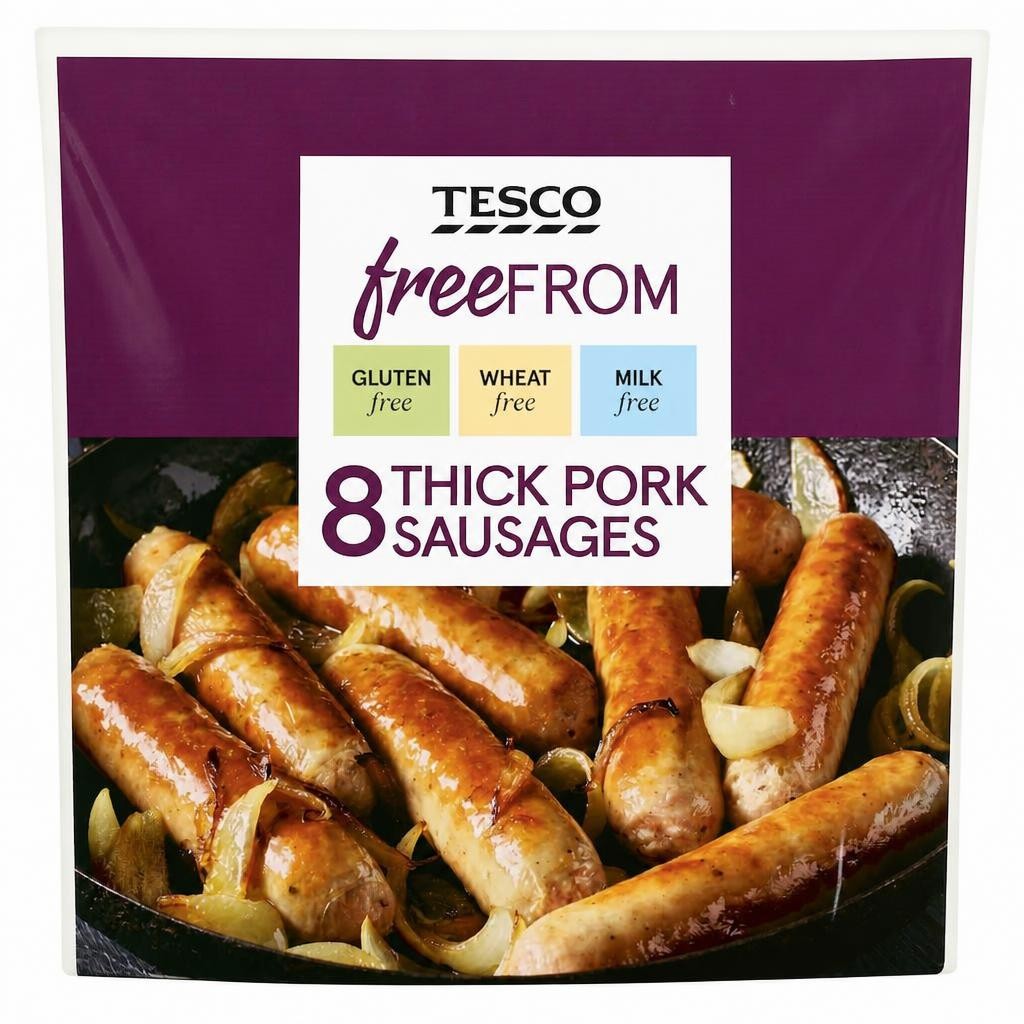 Tesco Free From 8 Thick Pork Sausages 454G