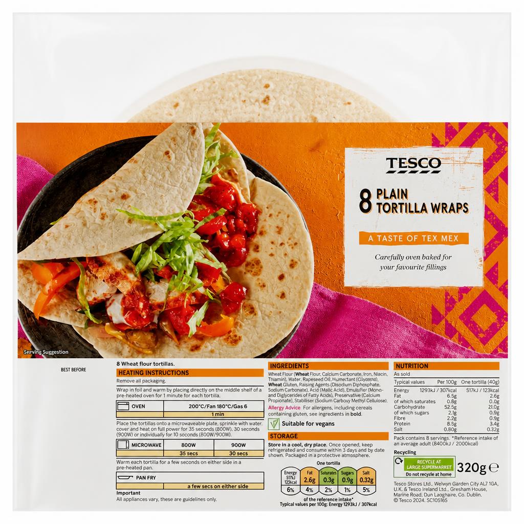 Tesco Plain Tortillas X8 320G