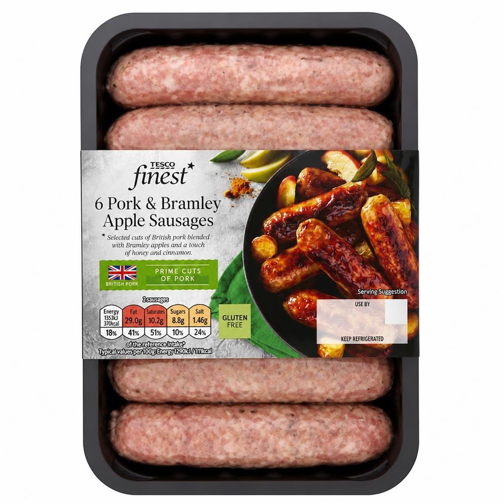 Tesco Finest 6 Pork & Apple Sausages 400G