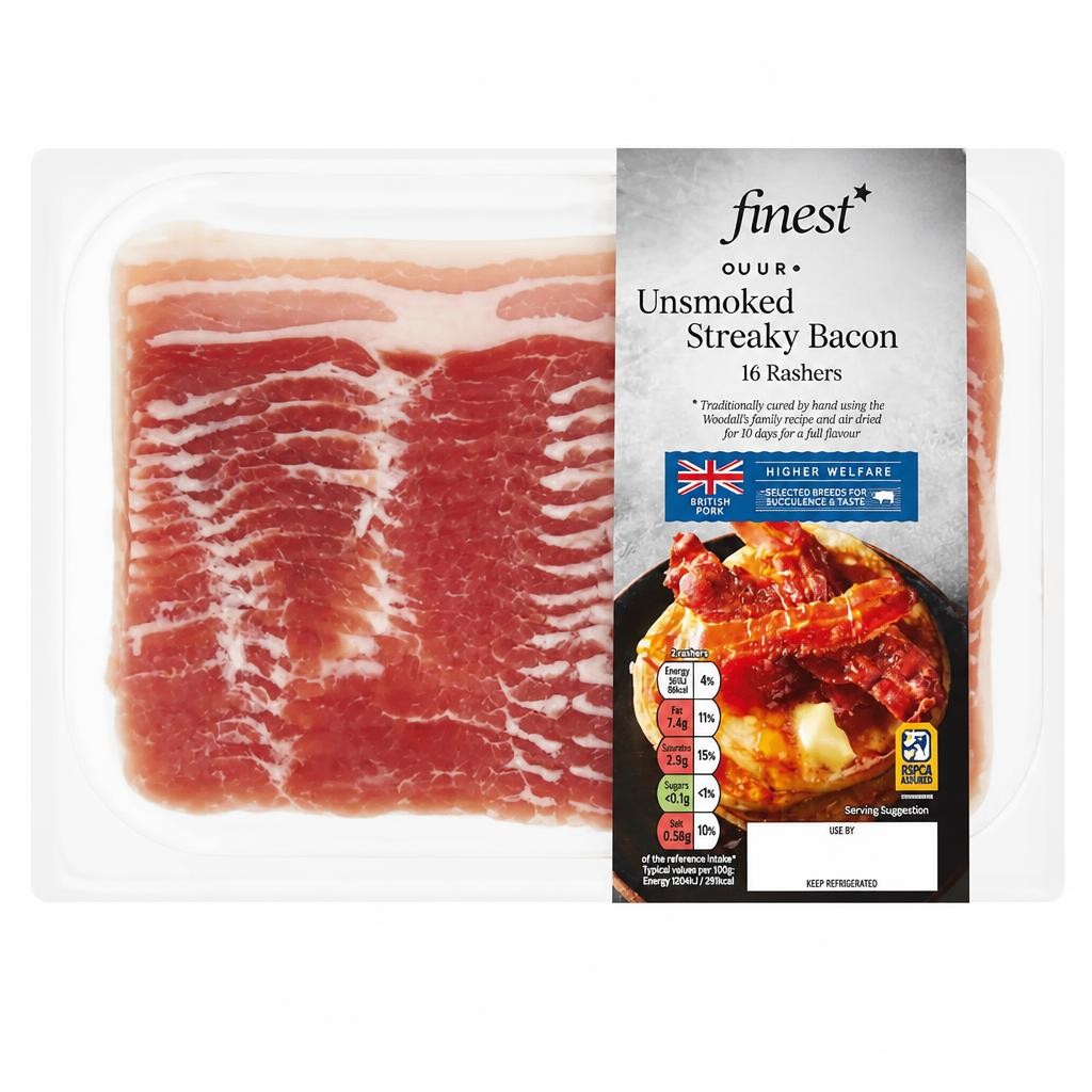 Tesco Finest Unsmoked Dry Cure Streaky Bacon 240G