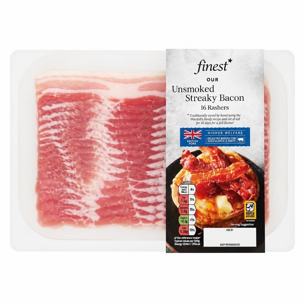 Tesco Finest Unsmoked Dry Cure Streaky Bacon 240G