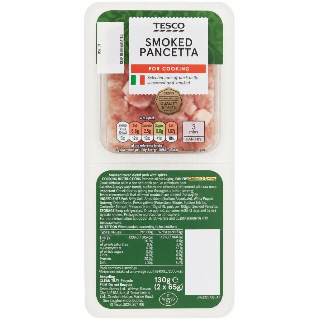 Tesco Smoked Pancetta 2 X 65G