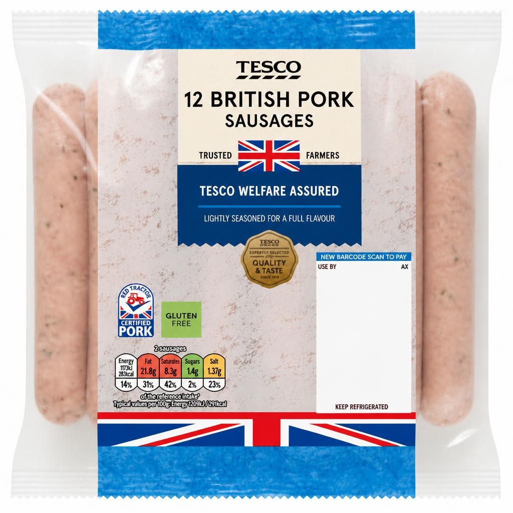 Tesco 12 Pork Sausages 681G