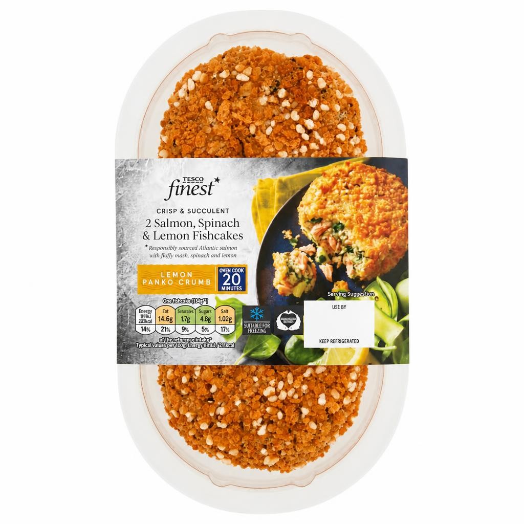 Tesco Finest 2 Salmon, Spinach & Lemon Fishcakes 290g