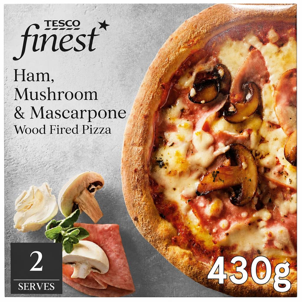 Tesco Finest Wood Fired Pizza - Ham, Mushroom & Mascarpone 430g