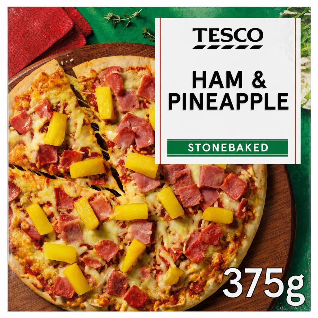 Tesco Stonebaked Ham & Pineapple Pizza 375g