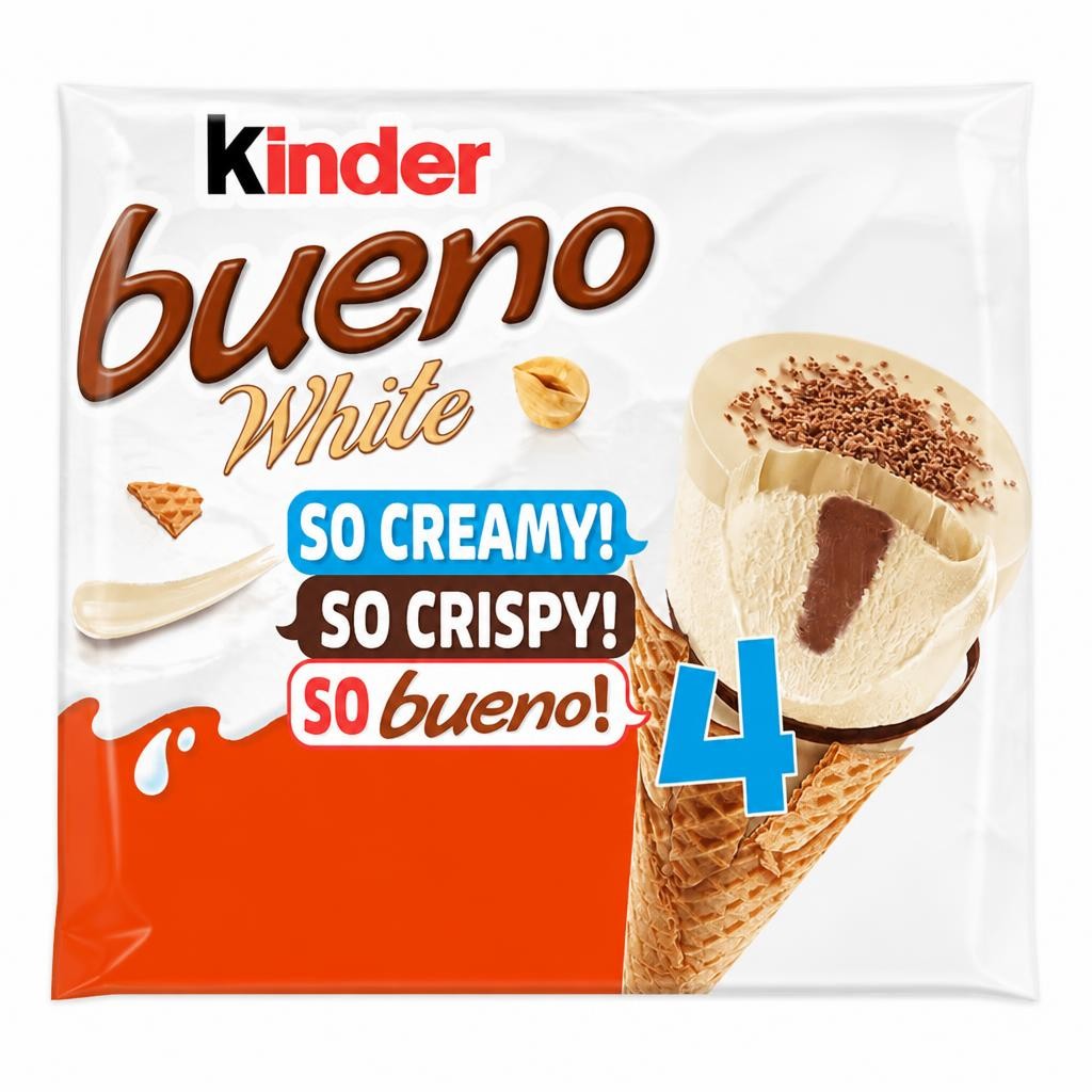 Kinder Bueno White And Hazelnut Ice Cream Cone 4 X 90Ml