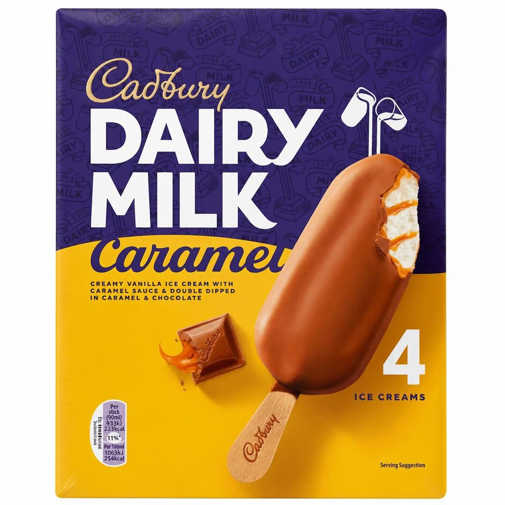 Cadbury Dairy Milk Caramel Ice Creams 4 x 90ml