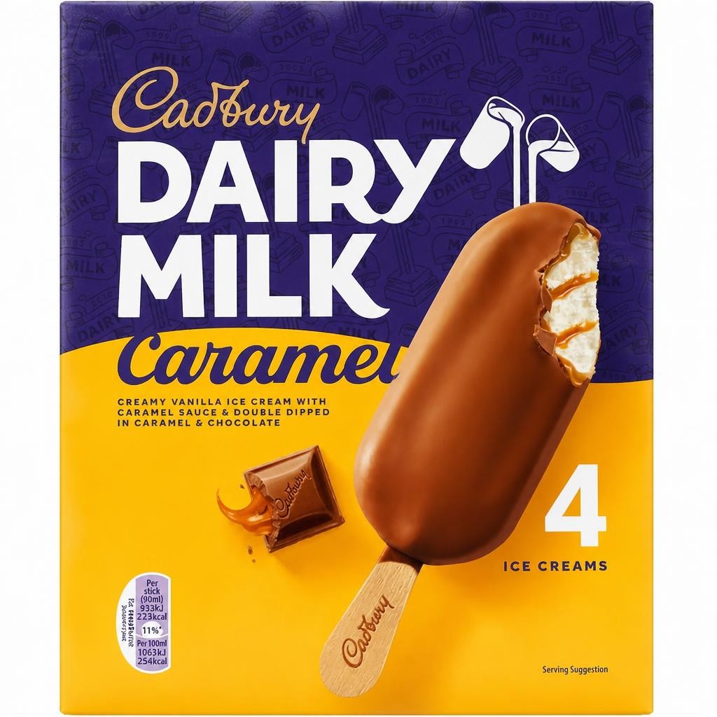 Cadbury Dairy Milk Caramel Ice Creams 4 x 90ml