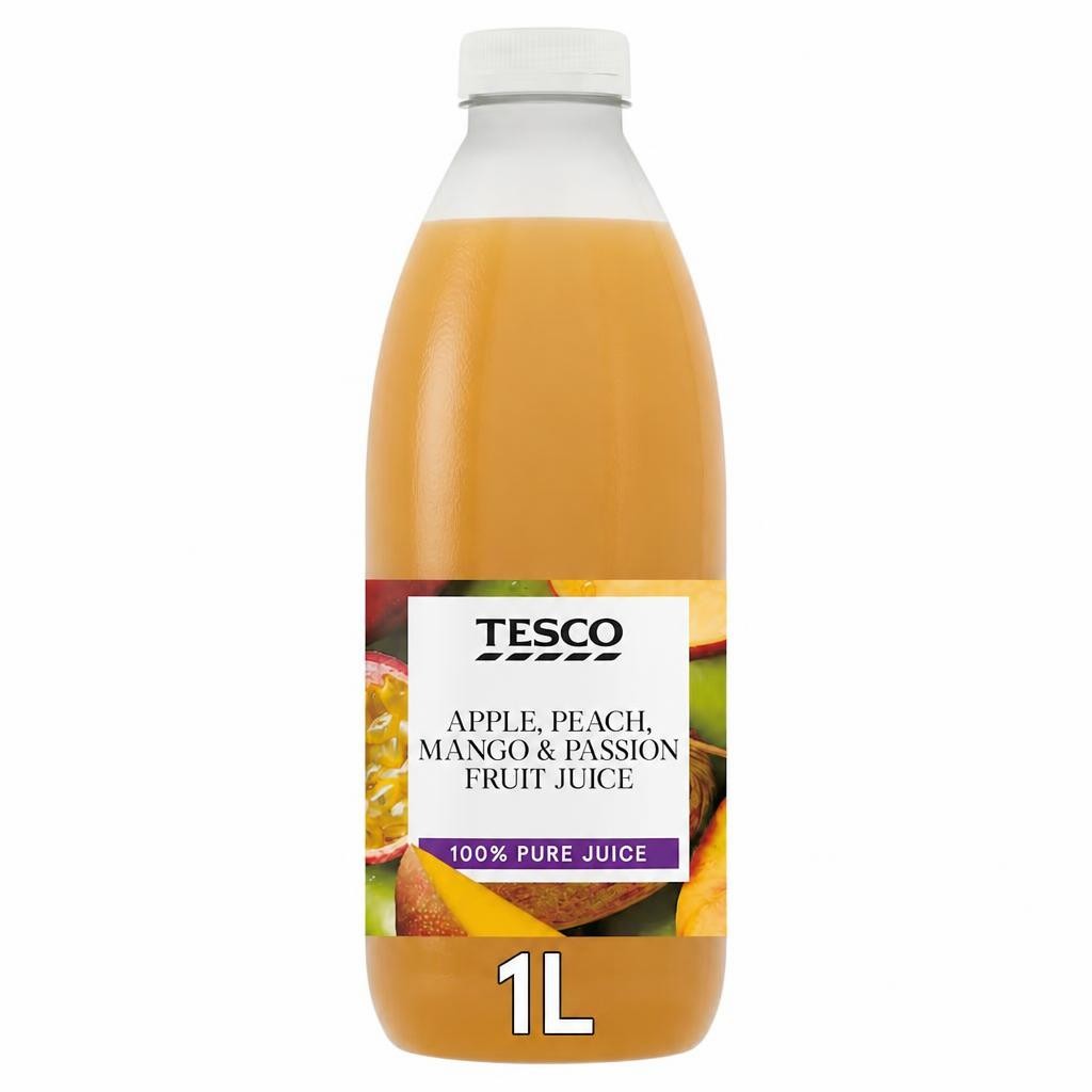 Tesco 100% Pure Apple, Peach, Mango & Passion Fruit Juice 1L