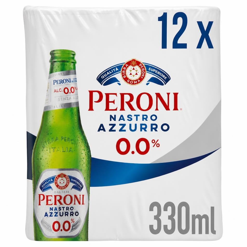 Peroni Nastro Azzurro 0% Alcohol Free Beer Bottles 12x330ml