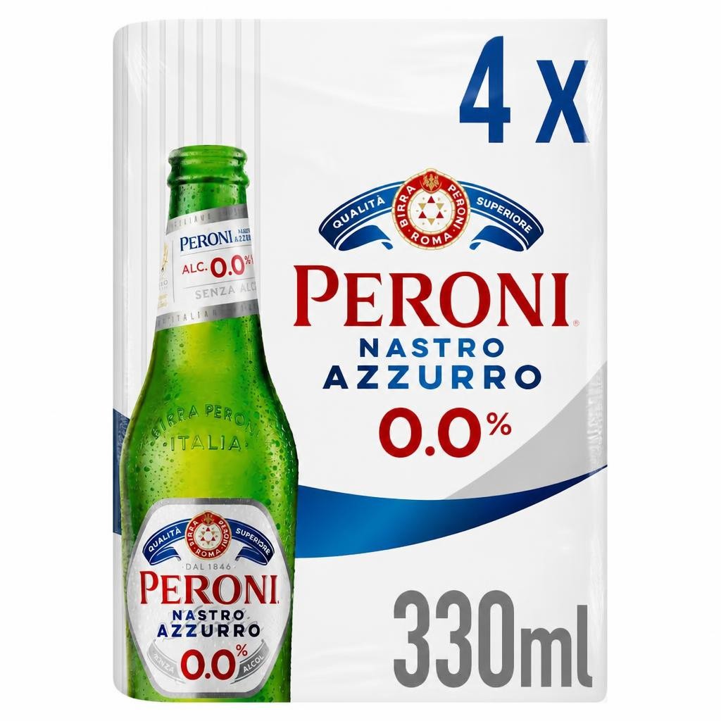 Peroni Nastro Azzurro 0% Alcohol Free Beer Bottles 4x330ml