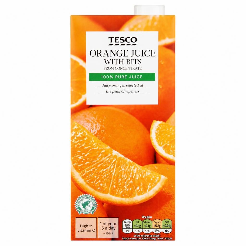Tesco Pure Orange Juice With Bits 1 Litre