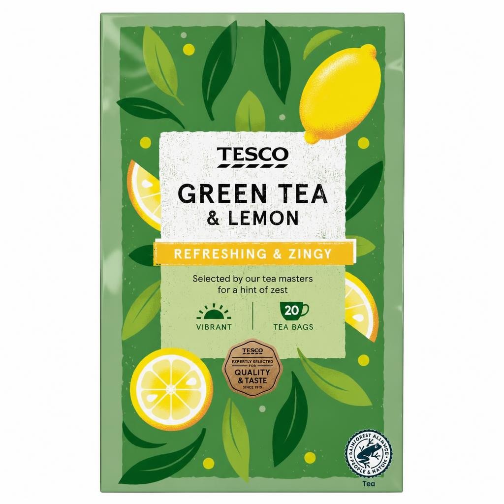 Tesco Green Tea & Lemon 20 Pack 50g