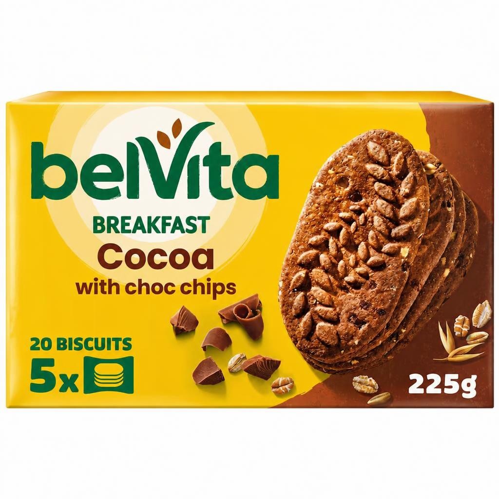 Belvita Breakfast Cocoa Chocolate Chip Cereal Biscuit Snack Bars Pack 5 x 45g
