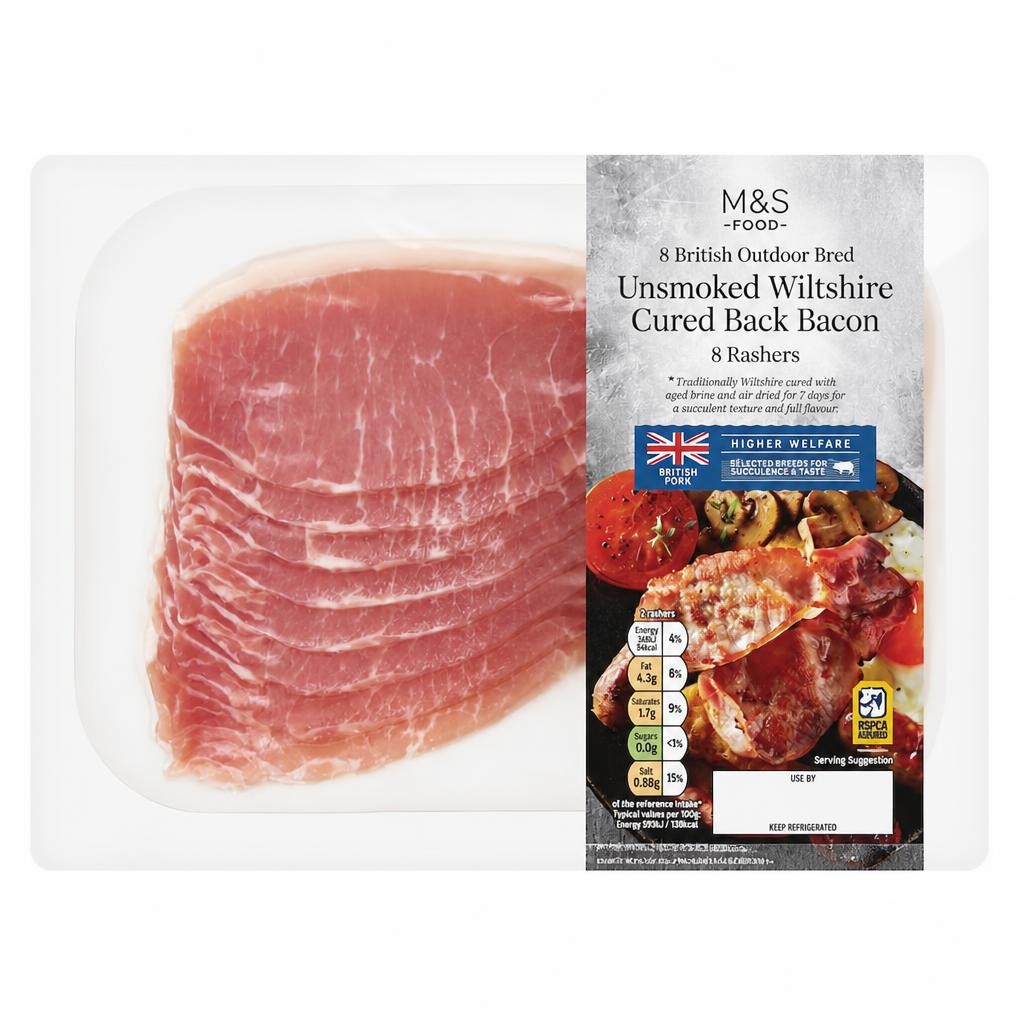Tesco Finest Unsmoked Wiltshire Cured Back Bacon 8 Pack 240G