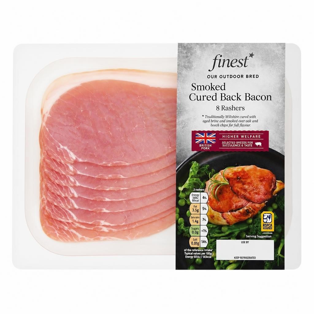 Tesco Finest Wiltshire Cured Smoked Back Bacon 8 Rashers 240g